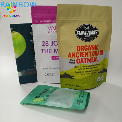 สีสันยืนขึ้นถุงกระเป๋าพื้นผิวด้านกับรอยฉีกขาด Ziplock ด้านบน