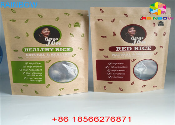 นำมาใช้ใหม่ถุงกระดาษที่กำหนดเองถุงอาหารยืนขึ้น Ziplock กลิ่นพิสูจน์ด้วยหน้าต่าง