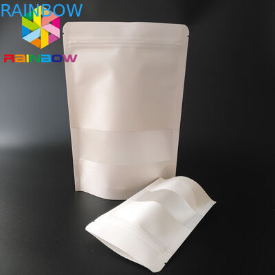 Doypack สีขาวยืนขึ้นถุงกาแฟ Ziplock ถุงกระดาษคราฟท์พร้อมหน้าต่างใส / ซิป