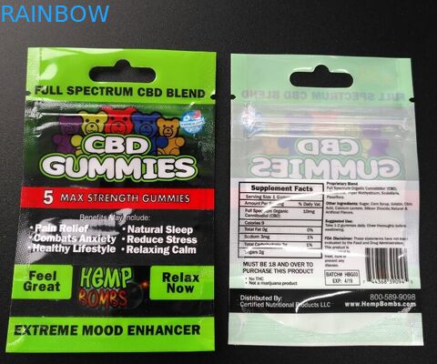 พิมพ์ถุงพลาสติกผนึกซิปบรรจุภัณฑ์ Cbd Gummy Candy กระเป๋าพื้นผิวมันวาว