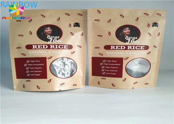 Ziplock พิมพ์แบบกำหนดเองถุงอาหารยืนขึ้นถุงกระดาษคราฟท์สีน้ำตาลพร้อมหน้าต่าง