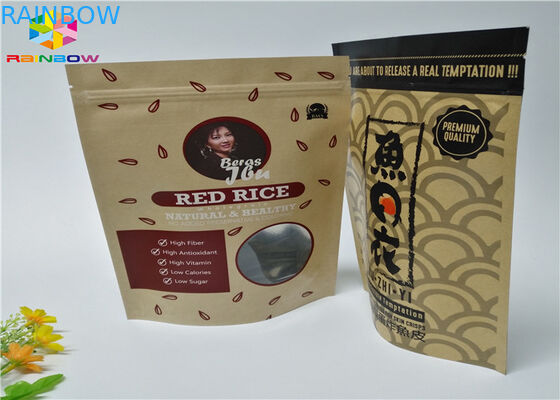 Ziplock พิมพ์แบบกำหนดเองถุงอาหารยืนขึ้นถุงกระดาษคราฟท์สีน้ำตาลพร้อมหน้าต่าง