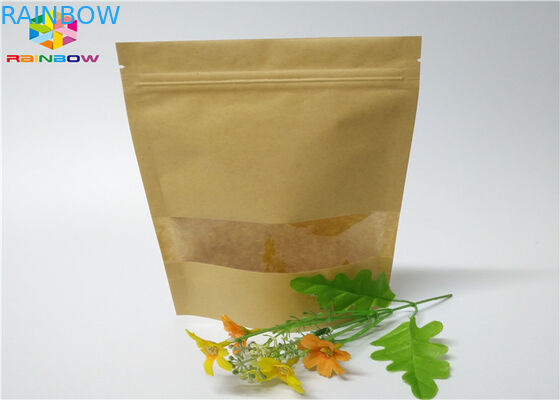 Ziplock พิมพ์แบบกำหนดเองถุงอาหารยืนขึ้นถุงกระดาษคราฟท์สีน้ำตาลพร้อมหน้าต่าง