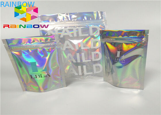 พิมพ์ซิปพลาสติก mylar ฟอยล์ ziplock บรรจุภัณฑ์โฮโลแกรมเลเซอร์โฮโลแกรมยืนขึ้นถุงซิปกระเป๋าสำหรับของขวัญ / ขวด