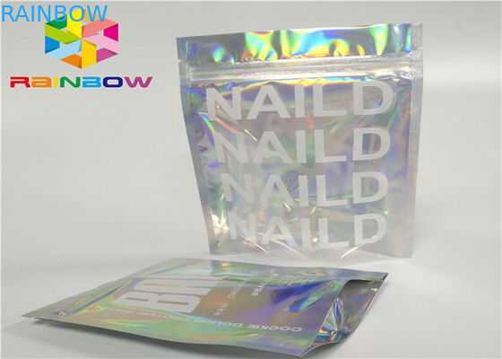 พิมพ์ซิปพลาสติก mylar ฟอยล์ ziplock บรรจุภัณฑ์โฮโลแกรมเลเซอร์โฮโลแกรมยืนขึ้นถุงซิปกระเป๋าสำหรับของขวัญ / ขวด