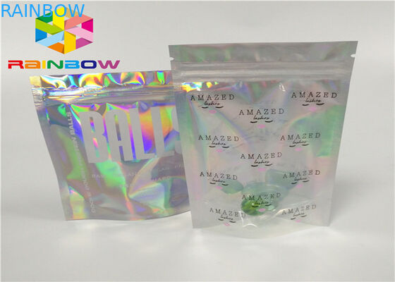 พิมพ์ซิปพลาสติก mylar ฟอยล์ ziplock บรรจุภัณฑ์โฮโลแกรมเลเซอร์โฮโลแกรมยืนขึ้นถุงซิปกระเป๋าสำหรับของขวัญ / ขวด