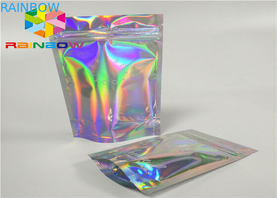 เลเซอร์ Mylar ถุงฟอยล์ที่มีด้านที่ชัดเจนสำหรับยาทาเล็บกากเพชรผงบรรจุเครื่องสำอางโฮโลแกรมฟอยล์ถุงบรรจุภัณฑ์