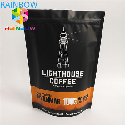 อาหารเกรดพลาสติกถุงบรรจุภัณฑ์แมตต์สีดำพื้นผิวถุงกาแฟ Ziplock FDA ทำเครื่องหมาย