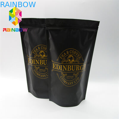 อาหารเกรดพลาสติกถุงบรรจุภัณฑ์แมตต์สีดำพื้นผิวถุงกาแฟ Ziplock FDA ทำเครื่องหมาย