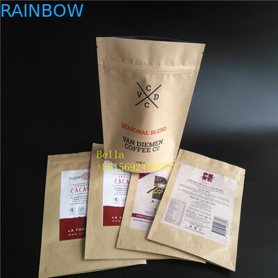 ใบโลโก้พิมพ์ถุงชาบรรจุภัณฑ์ถุงซิปกระดาษคราฟท์สีน้ำตาลพร้อมหน้าต่างที่ชัดเจน