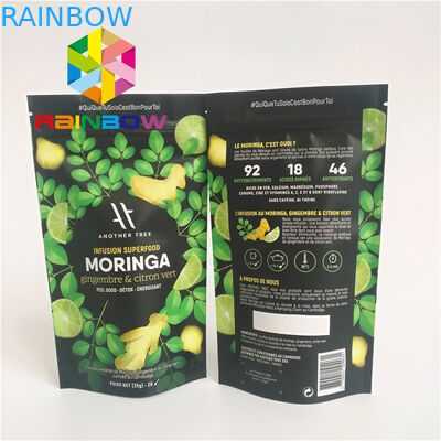 ลุกขึ้นยืน Ziplock ถุงพลาสติกบรรจุภัณฑ์อลูมิเนียมฟอยล์เรียงรายมัทฉะผงถุงชาเขียว