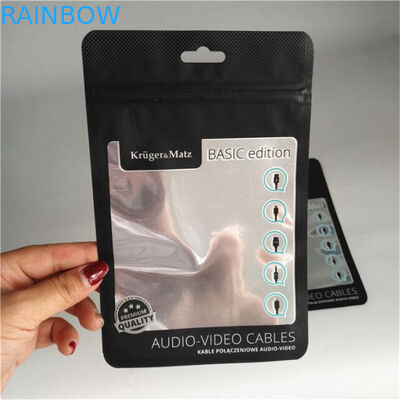 กรณีอลูมิเนียมฟอยล์เคลือบสีดำกระเป๋าโทรศัพท์บรรจุภัณฑ์สายเคเบิลซิปล็อคด้วยหน้าต่างที่ชัดเจน