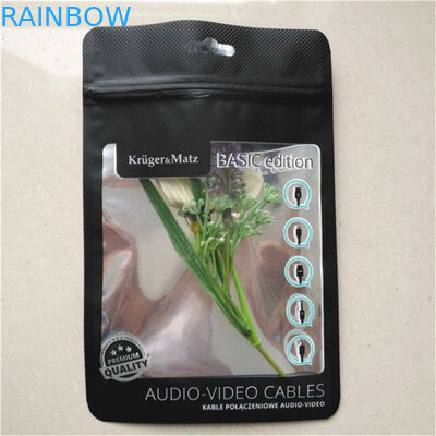 กรณีอลูมิเนียมฟอยล์เคลือบสีดำกระเป๋าโทรศัพท์บรรจุภัณฑ์สายเคเบิลซิปล็อคด้วยหน้าต่างที่ชัดเจน