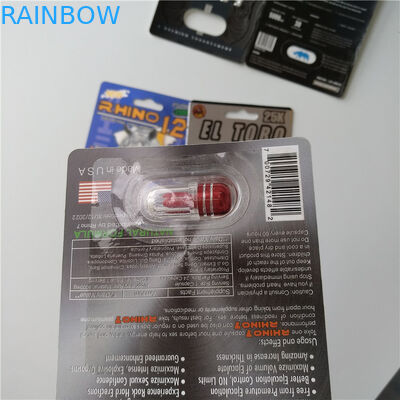 3D การ์ดบรรจุภัณฑ์พุพองบรรจุภัณฑ์กระดาษพิมพ์แบบกำหนดเองการ์ดแรด 7 จากัวร์ 30000 เพศยาแพ็ค