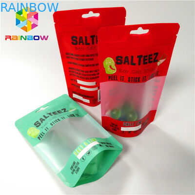 ถุงพลาสติกพิมพ์แบบกำหนดเองอาหารเกรดถุงบรรจุภัณฑ์พร้อมล้างหน้าต่างสี่เหลี่ยมและซิปสำหรับจัดเก็บนำมาใช้ใหม่