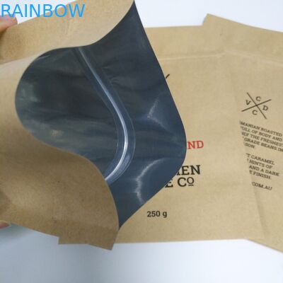 บรรจุภัณฑ์ถุงกระดาษคราฟท์สีน้ำตาลกระดาษคราฟท์ยืนขึ้นกระเป๋าก้นแบนพร้อมซิป