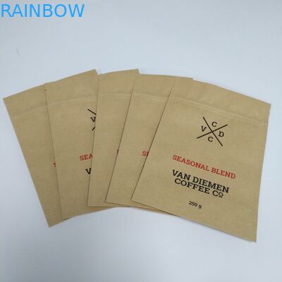 บรรจุภัณฑ์ถุงกระดาษคราฟท์สีน้ำตาลกระดาษคราฟท์ยืนขึ้นกระเป๋าก้นแบนพร้อมซิป