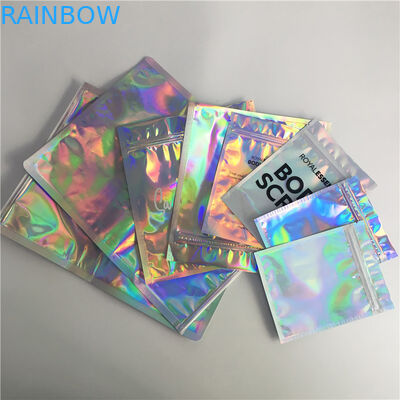 Iridescent Clear Front Aluminum Foil ถุง Ziplock โฮโลแกรมสำหรับขนตา / แปรง