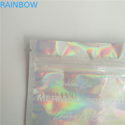 ยืนขึ้นถุงโฮโลแกรมที่มีผลโฮโลแกรมด้านหน้าชัดเจนและด้านหลังสำหรับบรรจุภัณฑ์ Comestic ขนตา