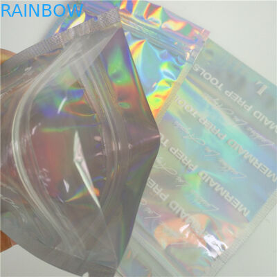 ยืนขึ้นถุงโฮโลแกรมที่มีผลโฮโลแกรมด้านหน้าชัดเจนและด้านหลังสำหรับบรรจุภัณฑ์ Comestic ขนตา