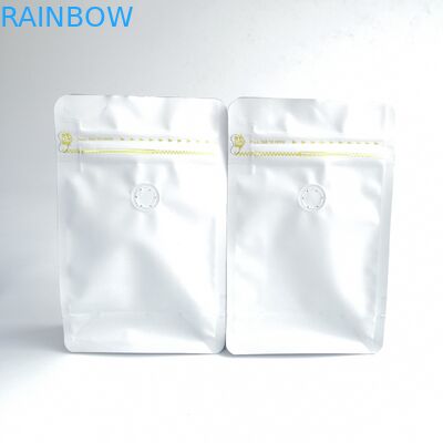 ที่กำหนดเองเคลือบสีขาวถุงกาแฟด้านล่างแบนซิปอลูมิเนียมฟอยล์นำมาใช้ใหม่ถุง Quad กับวาล์ว
