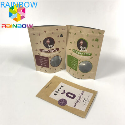 Doypack ลามิเนตลูมิเนียมฟอยล์ซิปถุงกระดาษคราฟท์สำหรับบรรจุภัณฑ์ขัดผิวข้าว