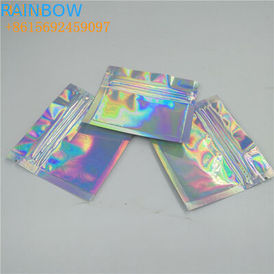 มินิ 3 ด้านปิดผนึกกระเป๋าโฮโลแกรมแต่งหน้า Mylar Ziplock กระเป๋าพิมพ์เอง