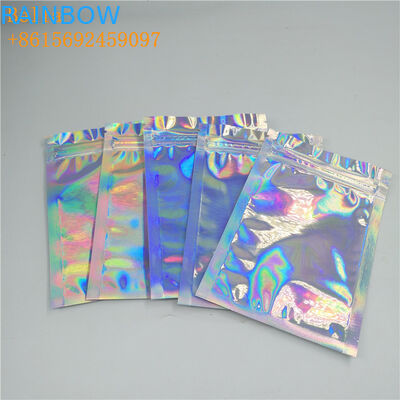 มินิ 3 ด้านปิดผนึกกระเป๋าโฮโลแกรมแต่งหน้า Mylar Ziplock กระเป๋าพิมพ์เอง