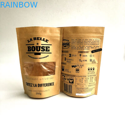 ถุงกระดาษที่กำหนดเองรีไซเคิลได้ซิปล็อคธรรมชาติยืนขึ้นกระเป๋าพร้อมหน้าต่าง