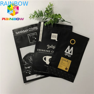 แมตต์ดำ 200 กรัมอลูมิเนียมฟอยล์ยืนขึ้นกระเป๋าซิปล็อคถุงกาแฟพิมพ์กราเวีย