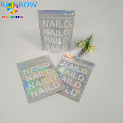 ถุงบรรจุภัณฑ์เครื่องสำอางตราความร้อนล้างโฮโลแกรม Mylar Ziplock วัสดุพลาสติกแบน