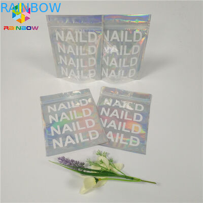 ถุงบรรจุภัณฑ์เครื่องสำอางตราความร้อนล้างโฮโลแกรม Mylar Ziplock วัสดุพลาสติกแบน