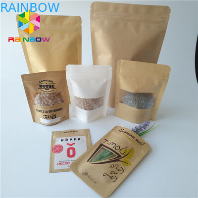 นำมาใช้ใหม่ถุงขนมขบเคี้ยวบรรจุภัณฑ์ที่กำหนดเองพิมพ์คราฟท์อาหารยืนขึ้นกระเป๋าใบรับรอง SGS