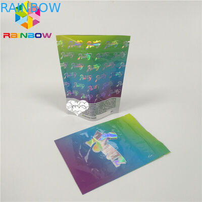 พลาสติกบรรจุภัณฑ์ถุงซิปเครื่องสำอางโฮโลแกรม Mylar สี CMYK พร้อมหน้าต่างใส
