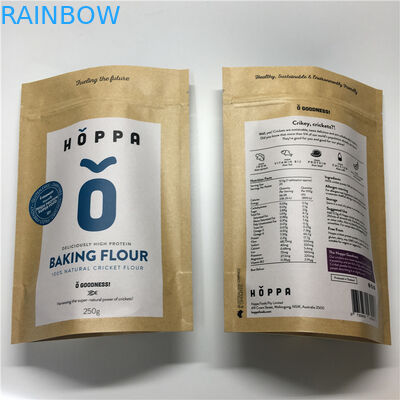 นำมาใช้ใหม่ถุงกระดาษพิมพ์แบบกำหนดเองอลูมิเนียมฟอยล์ Ziplock สำหรับบรรจุภัณฑ์อาหารแป้ง