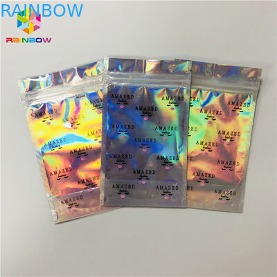 Front Clear Mylar Ziplock Heat Seal Bags ถุงบรรจุภัณฑ์โฮโลแกรมพลาสติกแบน