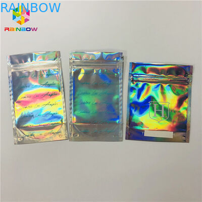 Front Clear Mylar Ziplock Heat Seal Bags ถุงบรรจุภัณฑ์โฮโลแกรมพลาสติกแบน