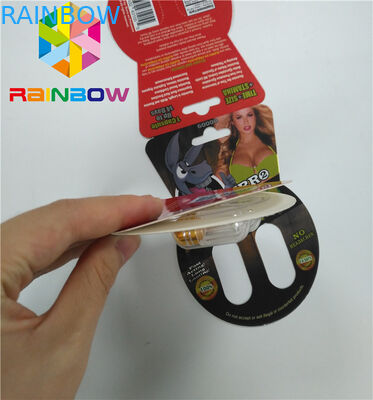 บรรจุภัณฑ์บัตรตุ่มมันวาวแบบกำหนดเองการเพิ่มประสิทธิภาพของเพศยาเม็ดกระดาษการ์ด Burro2 60000