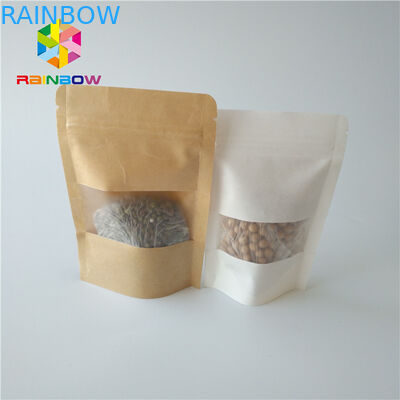 ยืนขึ้นถุงบรรจุภัณฑ์กล่องกระดาษบรรจุภัณฑ์อาหารเกรดด้วยหน้าต่างสี่เหลี่ยม / วงรีชัดเจน