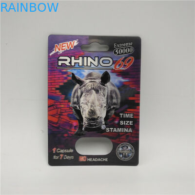 ขวดยาพลาสติกเปล่าขวดยาเพิ่มความสามารถชาย Rhino 99 เม็ดพร้อมกล่องแสดง