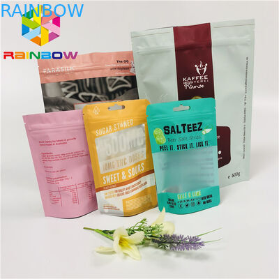 เคลือบถุงชาบรรจุภัณฑ์ยืนขึ้นถุงอลูมิเนียมฟอยล์ที่มีรอยซิป / ฉีกขาด