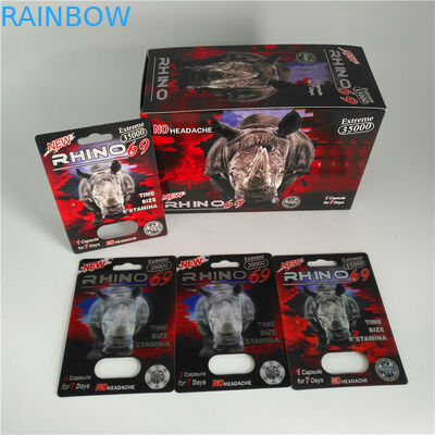 Rhino 69 Red Panther 3d Cards บรรจุภัณฑ์พุพองพลาสติกขนาดที่กำหนดเองสำหรับแคปซูลชาย