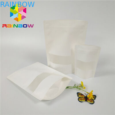 แมตต์สีขาวถุงพลาสติกบรรจุภัณฑ์ Doypack โพลีซิปล็อคยืนขึ้นหน้าต่างกระเป๋าสี่เหลี่ยมผืนผ้า