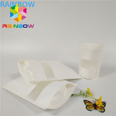 แมตต์สีขาวถุงพลาสติกบรรจุภัณฑ์ Doypack โพลีซิปล็อคยืนขึ้นหน้าต่างกระเป๋าสี่เหลี่ยมผืนผ้า