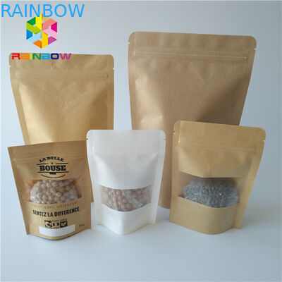 แมตต์สีขาวถุงพลาสติกบรรจุภัณฑ์ Doypack โพลีซิปล็อคยืนขึ้นหน้าต่างกระเป๋าสี่เหลี่ยมผืนผ้า