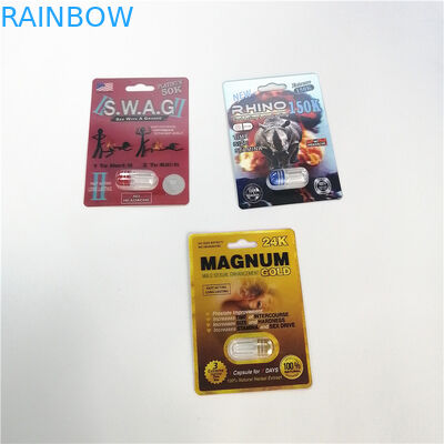 โลโก้ที่กำหนดเองบรรจุภัณฑ์บัตรตุ่มฉลากส่วนตัวฟอยล์เดี่ยวแรด 3D 69 7 เสือดำ