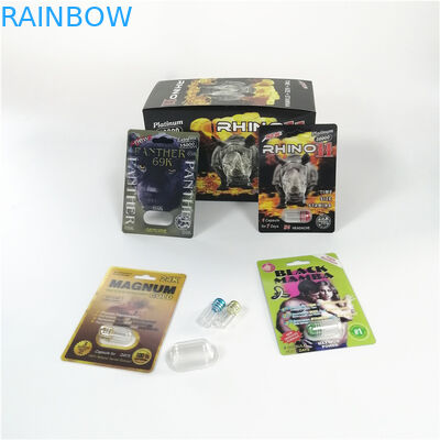 Rhino 69 บรรจุภัณฑ์บัตรตุ่ม 3D ชายเสริมแคปซูลพลาสติกใส่กล่องการ์ด 3d