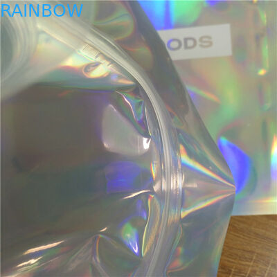 เสื้อผ้าชุดชั้นในบรรจุภัณฑ์ยืนขึ้นถุงซิปกระเป๋าสีรุ้งแวววาวโฮโลแกรม Ziplock