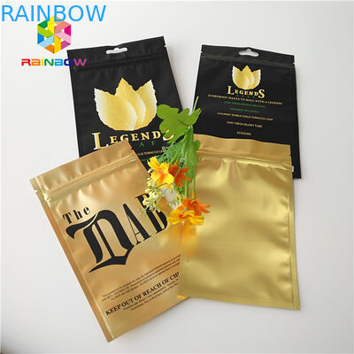 Matte Glossy Ziplock ถุงพลาสติกบรรจุภัณฑ์ซองฟอยล์สีทองเมทัลลิคสำหรับ Cbd Kratom