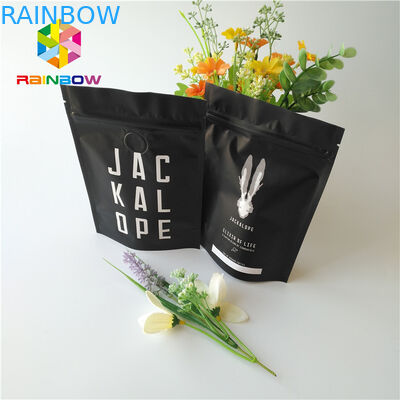 ถุงฟอยล์โลหะสีดำเคลือบด้านยืนถุงกาแฟ 2 ออนซ์พร้อมซิป / วาล์ว